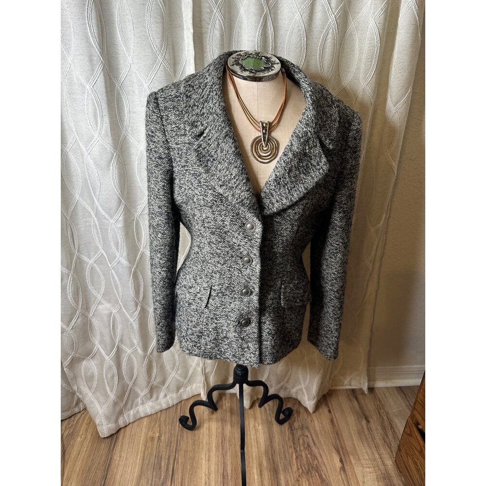 Vtg Elegant Wool Blend Womens Slimming Blazer Sz10 Dk Academia Whimsigoth Y2K